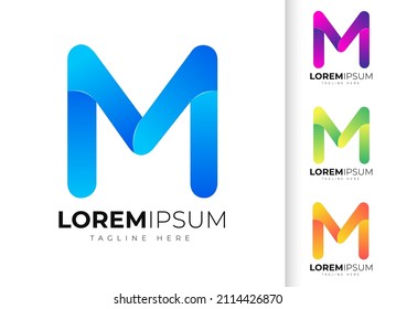Logo-Design-Vorlage für Buchstaben m. Kreative moderne, trendige m Typografie und bunter Farbverlauf-Verlauf