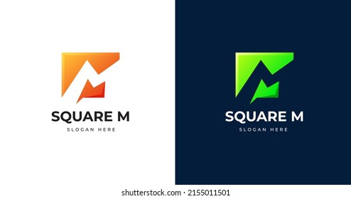 Letter M logo design template with square shape style
