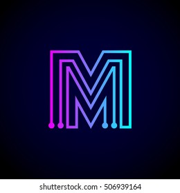 Letter M logo design template,Technology abstract dot connection vector logo