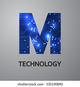 Letter M logo design template,Technology abstract dot connection cross vector logo icon