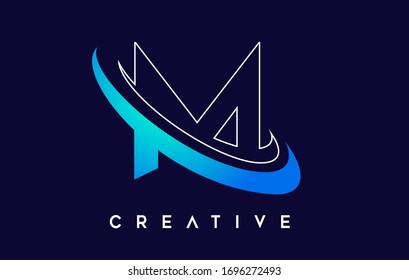 Letter M Logo. M Letter Design Vector with Blue Swash VectorIllustration. 