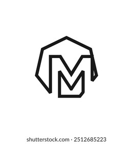 Vector de diseño de logotipo de letra M con forma universal e icono de idea creativa