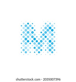 Letter M logo. Dots logo, dotted shape logotype vector design. M letter logo in halftone dots style