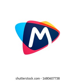 Letter M logo in dynamic triangle intersection shape. Vector icon perfect for sport labels, delivery posters and vibrant identity, etc.