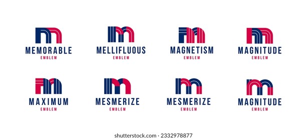 Letter m logo elements set, vector trendy retro initial, geometric monogram design symbol M.