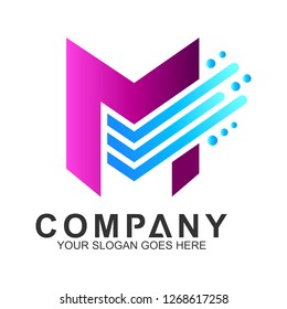 letter M logo with fast line motion