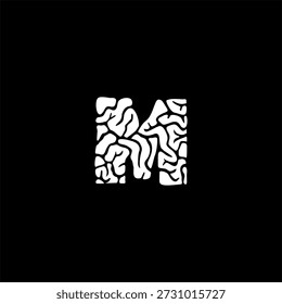 Logotipo de la letra M con una textura cerebral o silueta. Vector de Profesional para educación, consultoría, salud mental y tecnología inteligente.
