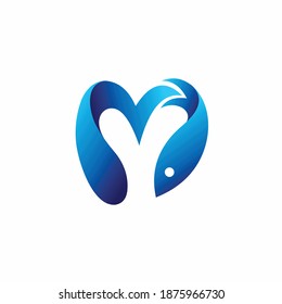 letter M logo with fish vector
