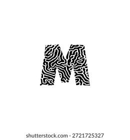 Logotipo de la letra M formado por líneas de circuito y puntos. Diseño de Vector que representa inteligencia artificial, redes neuronales, conectividad y tecnología ética