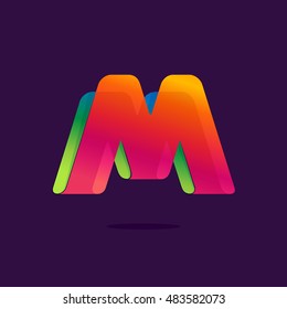 Letter M logo formed by colorful ribbon. Font style, vector element for poster, t-shirt or card.