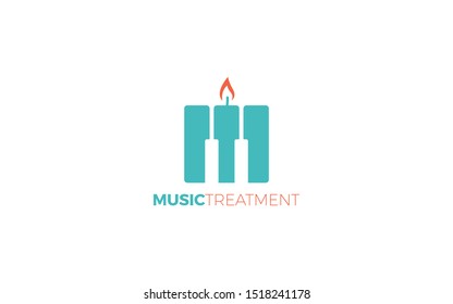 Letter M logo formed piano tuts and candle in blue color