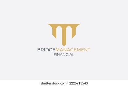 Letter M logo forms bridge symbol in gold color