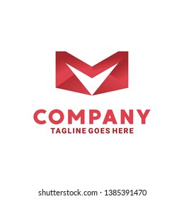 Letter M Logo Geometry With Red Color Flat
