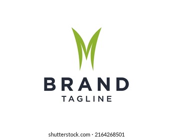 Letter M Logo Green Square Ribbon. Flat Vector Logo Design Template Element
