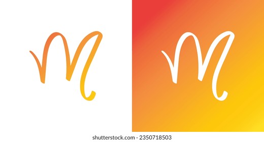 Letter M Logo with Hand Drawn Style in  Yellow and Orange Gradient