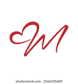 Letter M logo with heart icon, Letter M heart simple modern and unique logo, Letter M abstract and flat logo, Initial M creative and luxury logo for beauty and fashion 