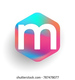 Letter M logo in hexagon shape and colorful background, letter combination logo design for business and company identity.
