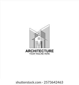 letter m logo icon for architecture with creative illustration