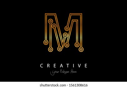 Letter M Logo Icon Design With Circuit Shape. luxury logo design with gold color for your brand.