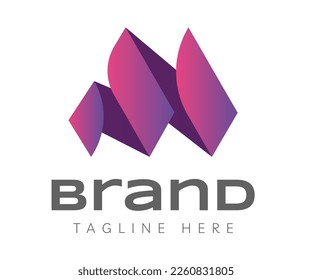 Letter M logo icon design template elements. Initial letter M in pink ribbon shape, paper folding origami style. Usable for Branding and Business Logos.
