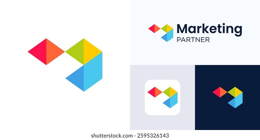 Letter M logo icon design for marketing and identity business, initial M with square triangle geometric colorful mosaic, Modern Symbol M vector illustration template inspiration, Easy to remember.