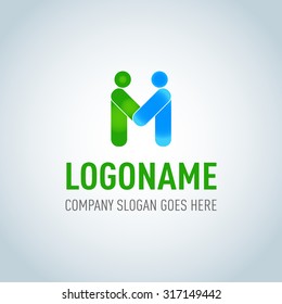 Elementos de plantilla de diseño de icono del logotipo M de la letra.Plantilla de diseño vectorial del logotipo abstracto de apretón de manos. Concepto creativo de negocios. Trato, contrato, equipo, símbolo de cooperación icono. Signo financiero corporativo.