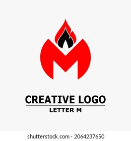 letter m logo, letter m icon and fire icon. Abstract business logo icon design template