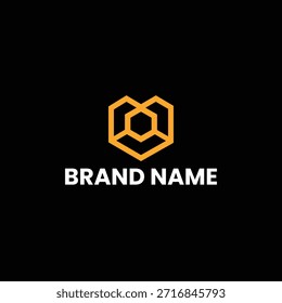 Letter M Logo-Symbol mit ineinandergreifendem geometrischem Herzdesign für moderne Technik