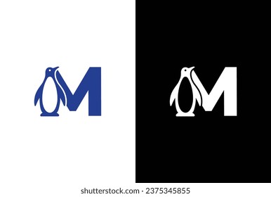 Letter M logo illustration combining penguin. letter M penguin logo elegant, unique, modern, sharp and easy to apply in any media