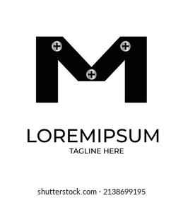 Letter M LOGO Initial Screw Logo Design Vector Icon Graphic Emblem Illustration Template