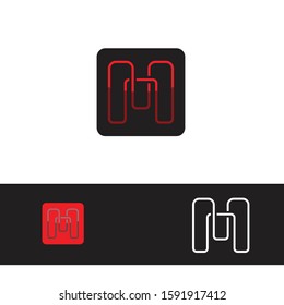 letter M logo with intertwining line