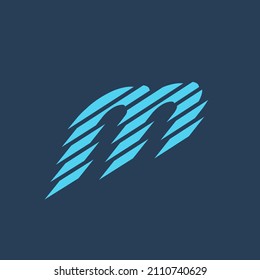 Letter m logo. Lowercase character. Lettering icon isolated on dark background. Typographic sign. Modern design, web, tech, corporate style illustration graphic. Alphabet initial. Neon blue color.