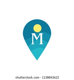 Letter M Logo Map Point,Check in,Pin maps symbol,Gps icon