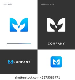 Letter M Logo with Mermaid or Whale tail Template in  Vector Icon Illustration Design