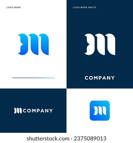 Letter M Logo with Mermaid or Whale tail Template in  Vector Icon Illustration Design