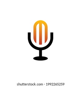 Letter M logo with microphone concept, podcast icon