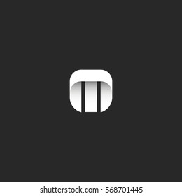 Letter M logo minimal style identity mockup, mark hipster monogram emblem template, smooth geometric simple shape, sleek stripe typography design element