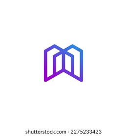 Letter M logo in a moden style with cut out slash and lines. Vector