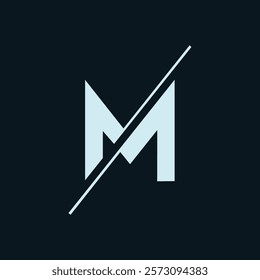 Letter M logo moden style with Center Cut out slash and lines