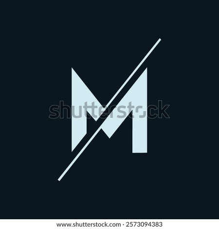 Letter M logo moden style with Center Cut out slash and lines
