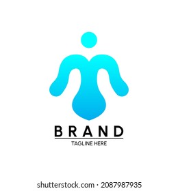letter m logo with modern blue gradient colored human concept