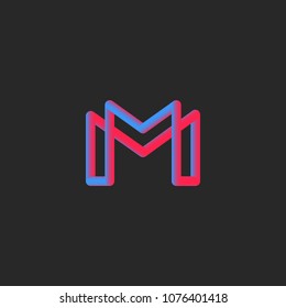 Letter M logo monogram 3d gradient color transition. Typography minimal style vibrant design element. Creative MM initials emblem concept.
