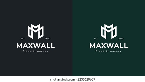 Letter M logo monogram line style design template 