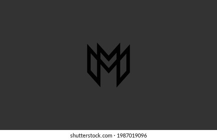 Monograma del logotipo de la letra M, marca de línea superpuesta MM iniciales combinación de símbolos parodia, diseño tipográfico blanco y negro elemento hipster
