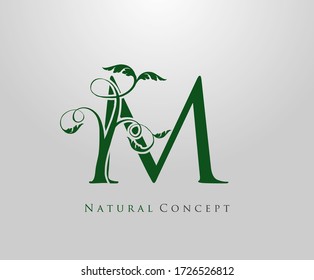 Letter M logo Nature concept, green tree and leaf symbol, initials M icon natural design Stock Vector