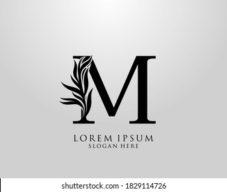 Letter M logo Nature Leaves Logo, alphabetical leaf icon.