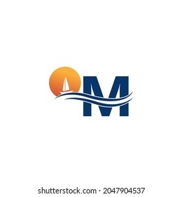 Letter M Logo With Ocean Landscape Icon Template Vector