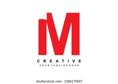 letter M logo with paper bend. red letter M design. suitable for business, product marketing, company, etc