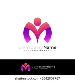 Letter M logo and people care logo combination, M icons