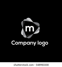 Letter m logo in Play button icon. Rounded triangle  icon.  Vector design element suitable for social media, app icon, corporate identity, card, labels or posters. Triangle sign (symbol, logo element)